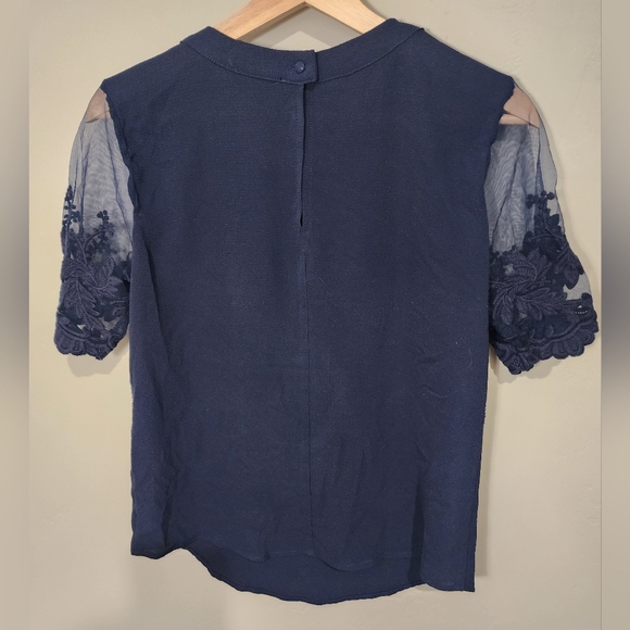 Lulu's Navy Blue Short Sleeve Lace Top - Picture 2 of 3